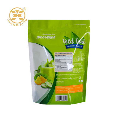 Custom Printing Sealed Plastic Packaging Bag With Zipper For Green Fruit Juice Frozen Food