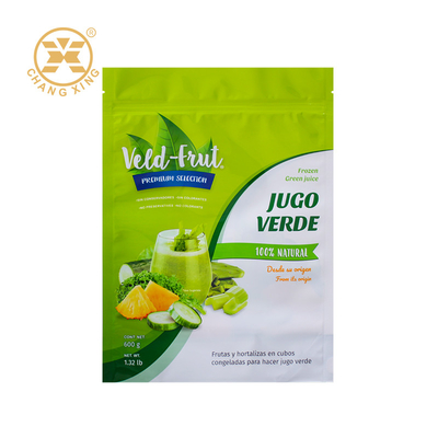 Custom Printing Sealed Plastic Packaging Bag With Zipper For Green Fruit Juice Frozen Food