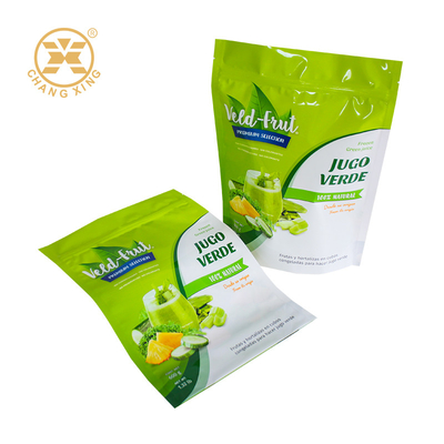 Custom Printing Sealed Plastic Packaging Bag With Zipper For Green Fruit Juice Frozen Food