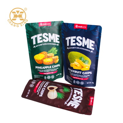 カスタム印刷スタンドアップパウチデザイン ポテトチップス包装 プラスチック バナナ ココナッツチップス包装 ドライフード スタンドアップバッグ