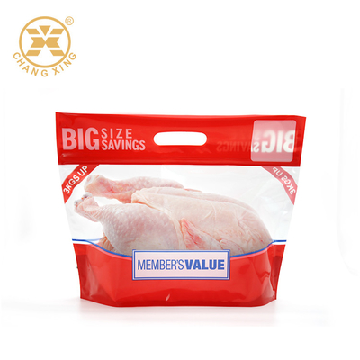 品質 VMPET EXPEは冷凍食品のためのハンドルのロースト・チキンのプラスチック包装を用いる袋の上に立つ 工場